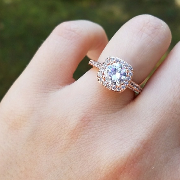 Rose Gold Round Brilliant Cut Halo Engagement Ring - Picture 2 of 8